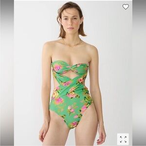 J. Crew Crisscross Cutout Green Garden Print One Piece Swim Suit 18